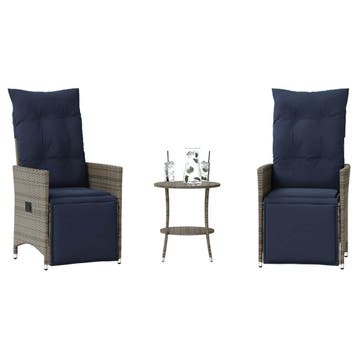 vidaXL 3-delige Bistroset met kussens poly rattan grijs, Verzenden, Nieuw, 3 zitplaatsen
