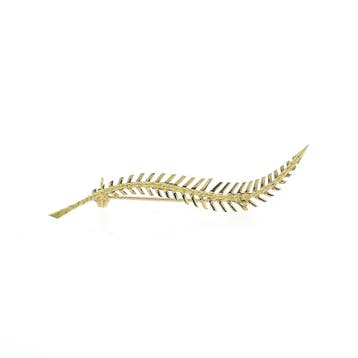 Vintage gouden broche van een veer, Ophalen of Verzenden, Gebruikt, Overige kleuren, Goud