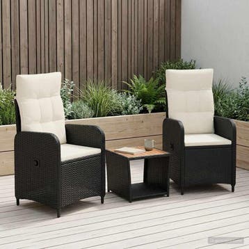 vidaXL Tuin loungeset 3 st Zwart en Cream Wit, Huis en Inrichting, Overige Huis en Inrichting, Verzenden, Nieuw