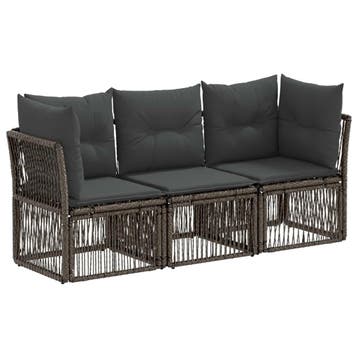 vidaXL Tuinbankenset 3 st Grijs poly rattan, Verzenden, Nieuw, 3 zitplaatsen