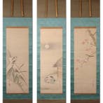 Zeer mooi drieluik: vogels, bloemen en het werken met stof,, Antiek en Kunst