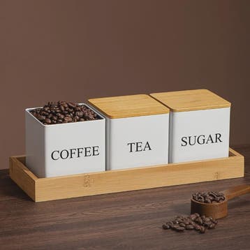 Set van 3 Keuken Potten met Bamboe Deksel - Voor Koffie, The, Verzenden, Nieuw