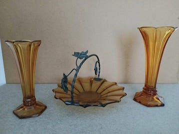 Val Saint Lambert - Vaas (3) - Luxval, amber - Glas - Schaal