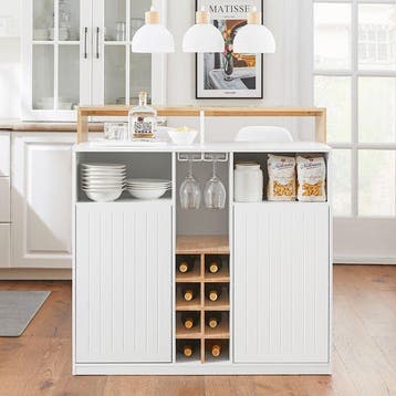 2dekans | Sobuy Keukeneiland met geïntegreerde tafel - Wit -, Huis en Inrichting, Ophalen of Verzenden, Zo goed als nieuw