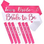 Bride to Be set met sjerp en buttons roze en wit 14-delig, Verzenden, Nieuw, Feestartikel, Geboorte of Huwelijk