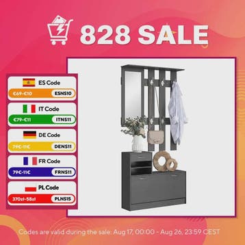 Zwarte Halmeubel Set: Kapstok met Spiegel, Schoenenkast en 6, Huis en Inrichting, Woonaccessoires | Kapstokken, Verzenden, Nieuw