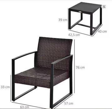Rotan Balkonset 3-delig – 2 Stoelen met Kussens + Tafel, Verzenden, Nieuw