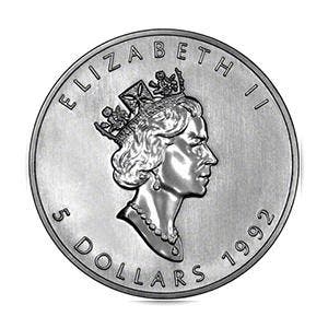Canadian Maple Leaf 1 oz 1992 (343.800 oplage), Verzenden, Noord-Amerika, Losse munt, Zilver