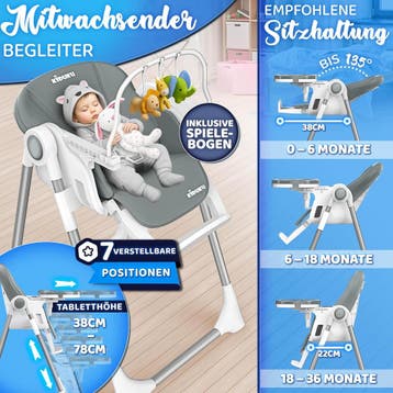 Kinderstoel - Babystoel - Verstelbaar - 0-36 maanden - Grijs, Kinderen en Baby's, Kinderstoelen, Verzenden, Zo goed als nieuw