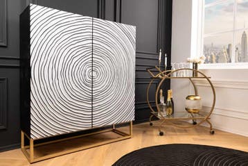 Massief houten hoge kast ZEN CIRCLES 120cm wit zwart, Ophalen of Verzenden, Nieuw