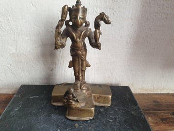 Vishnu en toegewijde - 11 cm - Brons - India - 15e-16e eeuw