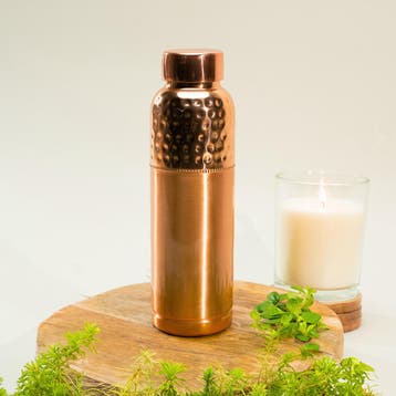 Puur Koperen Waterfles Gehamerde Rand Boven ± 1 liter, Ophalen of Verzenden, Nieuw