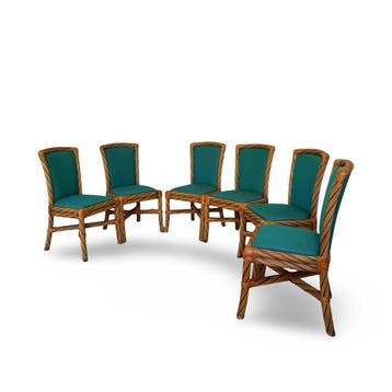 Stoel (6) - stof, Rattan, Hout, Bamboe