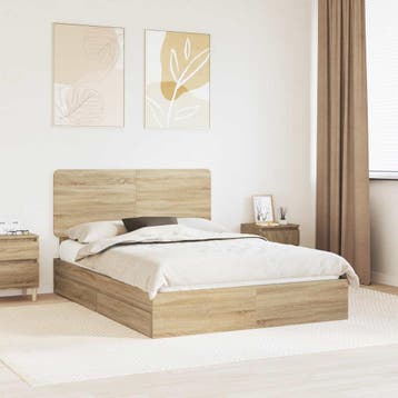 vidaXL Opslag bed met lade Sonoma Eiken 160 x 200 cm Bewerkt, Huis en Inrichting, Slaapkamer | Bedden, Bruin, Verzenden, Hout