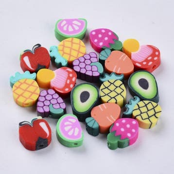 40 x Polymeerklei fruit kralen gemixt 12 mm – gat 1,4 mm.., Ophalen of Verzenden, Nieuw, Kraal