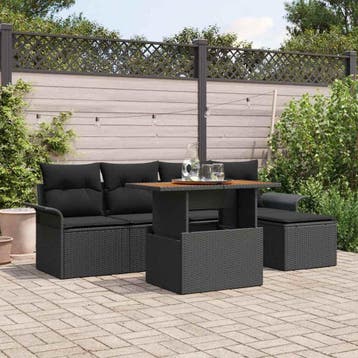 vidaXL Tuin Sofa Set 6 st Zwart, Verzenden, Nieuw, Rotan, 6 zitplaatsen