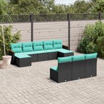 vidaXL 10-delige tuinbankset met kussens van zwart polyrotan, Verzenden, Nieuw