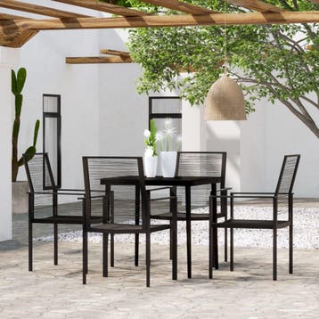 vidaXL 5-delige Tuinset zwart, 4 zitplaatsen, Verzenden, Nieuw, Rvs
