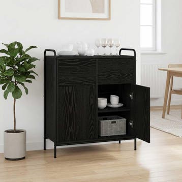 vidaXL Dressoir Zwart eiken 97 x 33 x 81 cm Bewerkt hout, Huis en Inrichting, Verzenden, Nieuw, Overige houtsoorten, Minder dan 50 cm