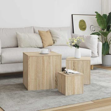 vidaXL Bijzettafels 3 st spaanplaat sonoma eikenkleurig, Verzenden, Nieuw, Minder dan 45 cm