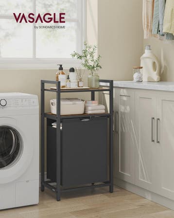 VASAGLE Wasmand met 2 Planken, Uitschuifbaar & Verwijderbare, Verzenden, Nieuw