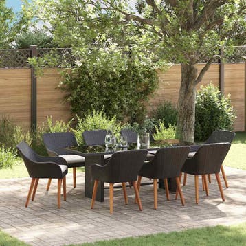 vidaXL Tuin eettafelset 9 st Zwart poly rattan, Verzenden, Nieuw, Rotan, Meer dan 8 zitplaatsen