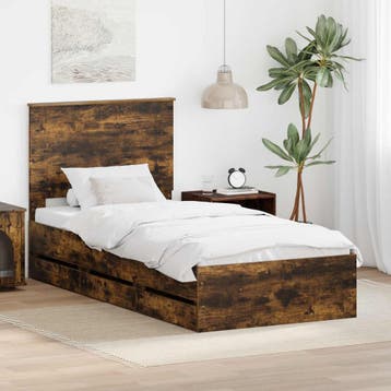 vidaXL Bedframe met lade Gerookt eiken 90 x 200 cm, Eenpersoons, Bruin, Verzenden, Nieuw
