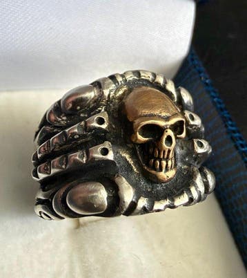 Zonder minimumprijs - Ring Zilver - Schedel in Brons, Nieuw