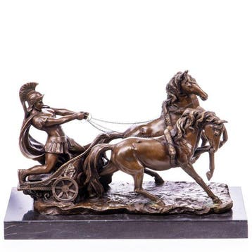 sculptuur, Sculpture en bronze – Char romain, guerrier