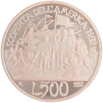 Italië, Republiek 500 Lire 1992 500° Anniversario della