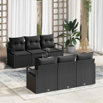 vidaXL Tuin Sofa Set 7 st 6-Aantal zitplaatsen Zwart poly, Verzenden, Nieuw, Rotan, 7 zitplaatsen
