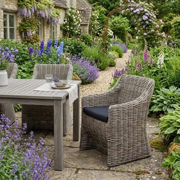 Kursi Louise dining tuinstoel naturel rotan - olefin black, Tuin en Terras, Ophalen of Verzenden, Nieuw