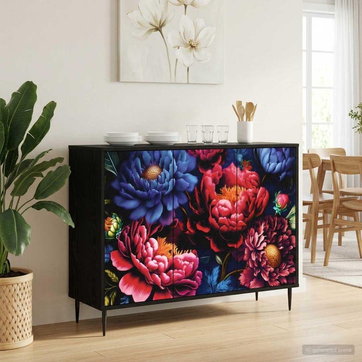 vidaXL Dressoir KIEL Zwart eiken 102 x 33 x 76 cm Bewerkt, Huis en Inrichting, Kasten | Dressoirs, Nieuw, Minder dan 50 cm, Overige houtsoorten