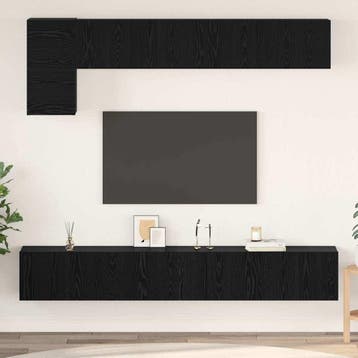 vidaXL Tv-meubelset 5 st Zwart Eiken Bewerkt hout, Huis en Inrichting, Kasten | Televisiemeubels, Minder dan 50 cm, Verzenden
