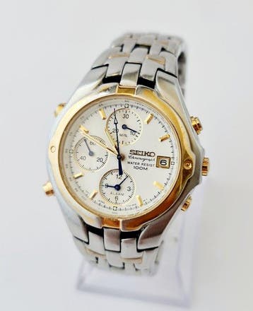 Seiko - Seiko 7T32-6M90 Alarm Chronograph Two-Tone White