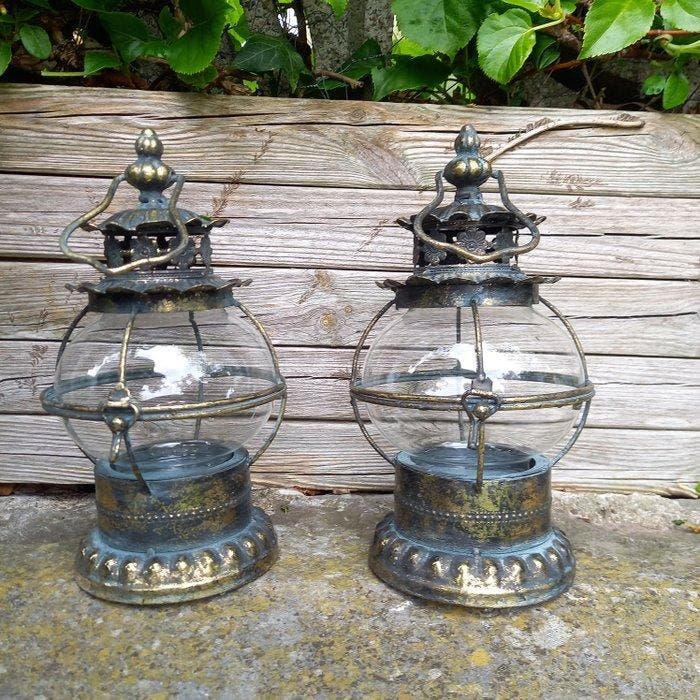 2 Candle Lanterns - Lantaarn (2) - Glas, Metaal, Antiek en Kunst, Curiosa en Brocante