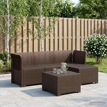 vidaXL 4-Persoons Tuinbank Rieten Look PP Bruin, Tuin en Terras, Verzenden, Nieuw