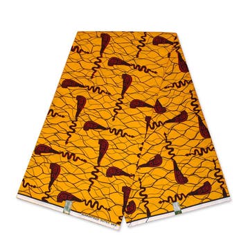 VLISCO stof Hollandais Afrikaanse Wax print - Geel / Rode Bo, Ophalen of Verzenden, Nieuw