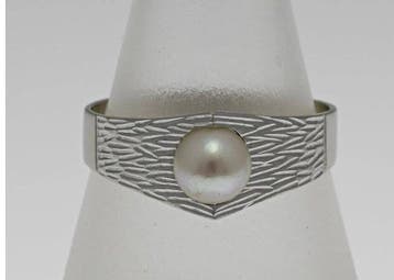 Ring - 18 karaat Witgoud Parel - Modern en uniek, Nieuw