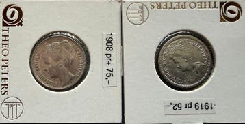 Nederland. Wilhelmina. 1/2 Gulden, 1 Gulden 1908 en 1919