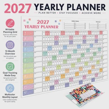 Jaarplanner 2027 - Grote Wandkalender met Planvakken en Stic, Verzenden, Nieuw