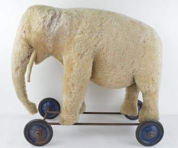 Steiff - Speelgoed Steiff Mohair Elephant Pull Toy On Blue