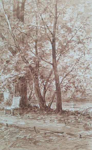 Henri Seghers (1848-1919) - Het bankje langs de rivier