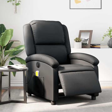 vidaXL Massagestoel verstelbaar elektrisch echt leer zwart, Verzenden, Nieuw