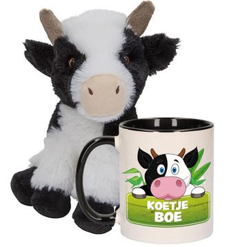 Cadeauset kind - koe knuffel 19 cm - drinkbeker/mok 300 ml, Verzenden, Nieuw