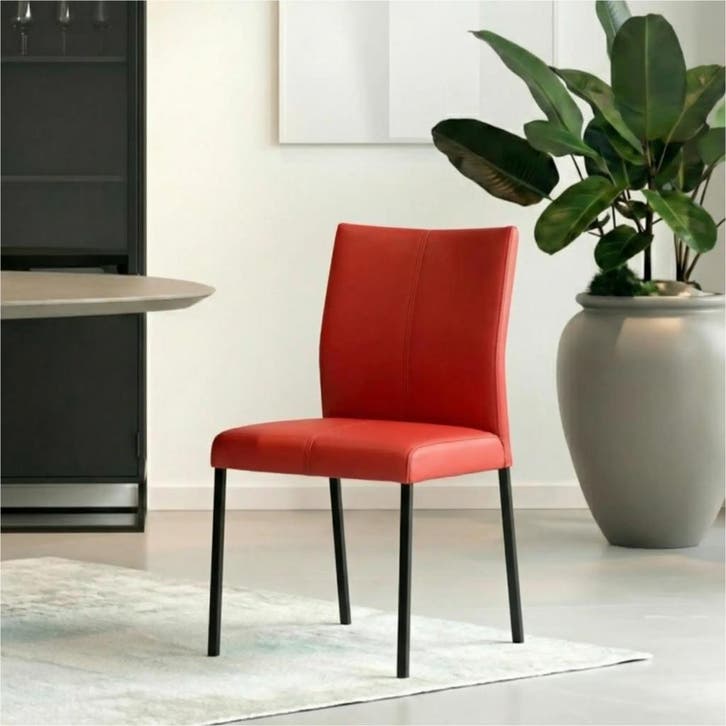 Leren eetkamerstoel Basic - Toledo Ferrari (felrood) -, Huis en Inrichting, Stoelen, Nieuw, Leer, Ophalen of Verzenden
