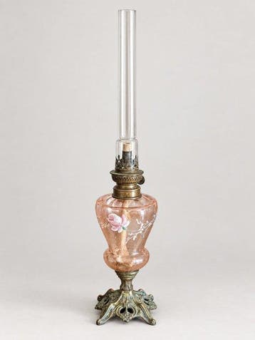 Petroleumlamp - Messing, Kristal, Glas - kerosinelamp, Antiek en Kunst