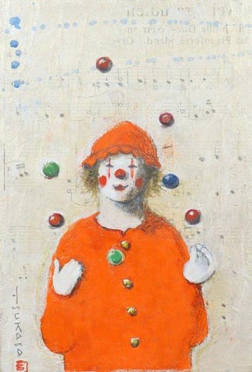 Original Oil PaintingClownSigned Tsukasa Framed Artwork