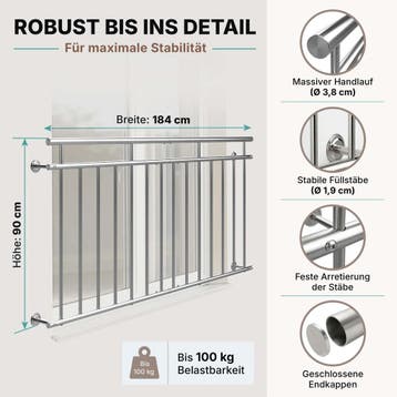 Balkonhek RVS 90x184cm (Tuin en Terras), Verzenden, Nieuw