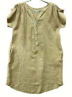Luchtige linnen jurk- kleur CAMEL - korte raglan mouwen -, Nieuw